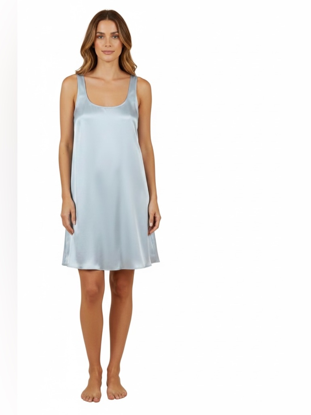 PJ Harlow Jessica Satin Racerback NIghtgown Sleeveless Satin Slip Dress Silver L